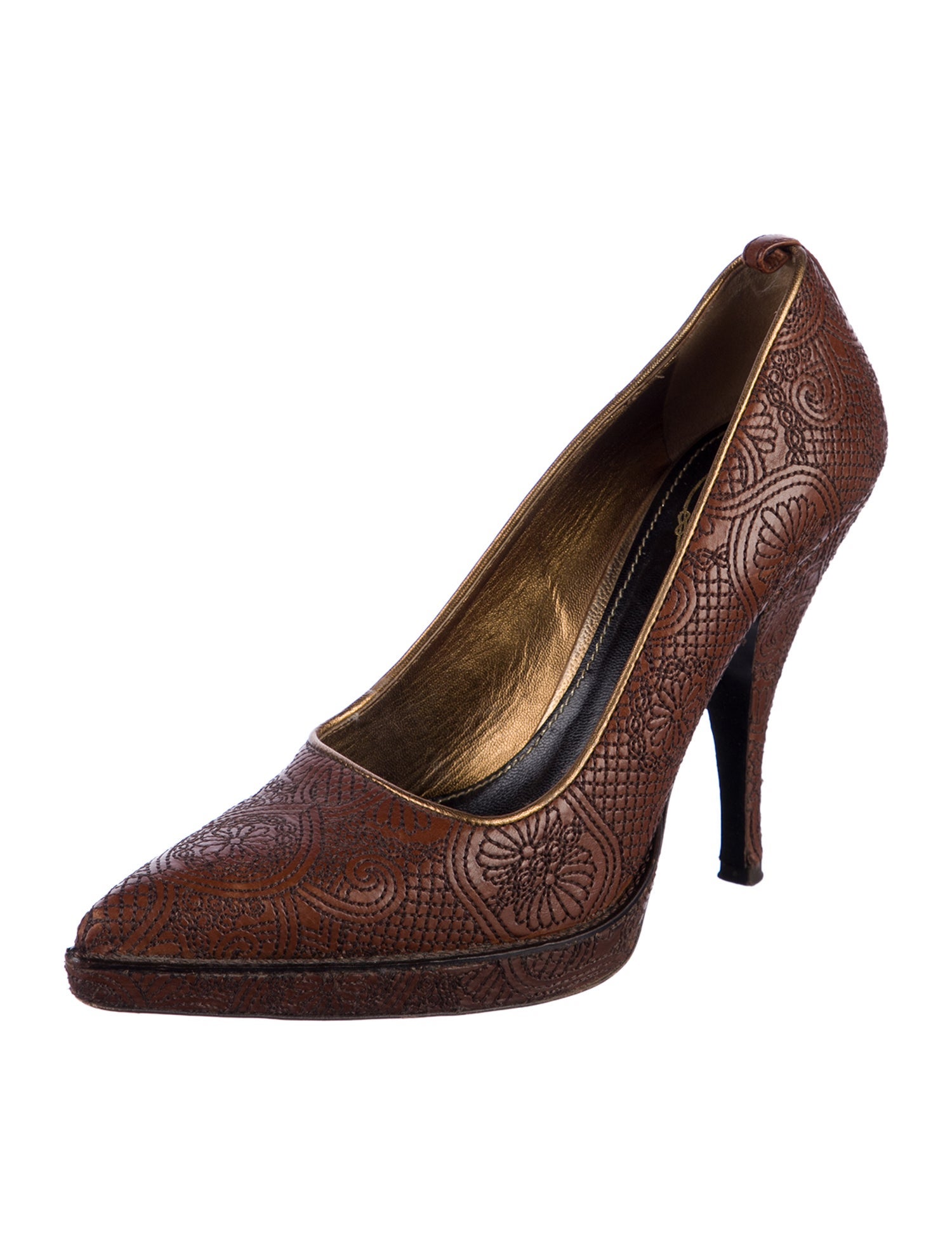 Prada Embossed Leather Patterned Pumps