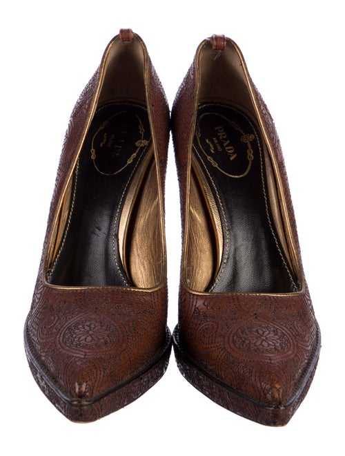 Prada Embossed Leather Patterned Pumps