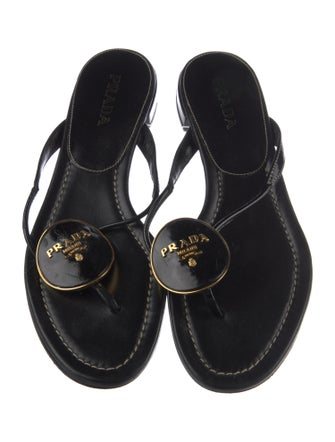 Prada Leather Studded Accents Flip Flops