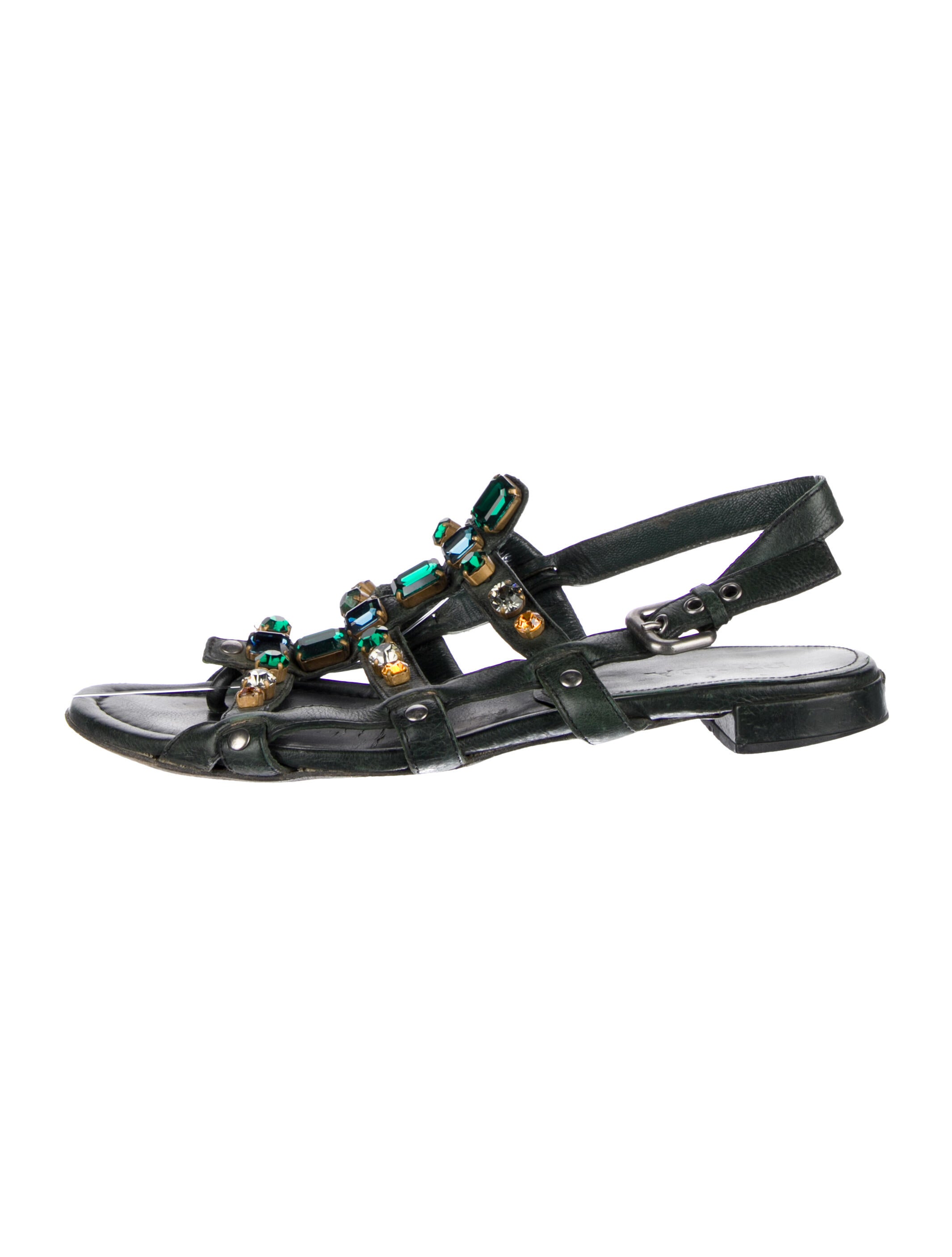 Prada Leather Crystal Embellishments Gladiator Sandals