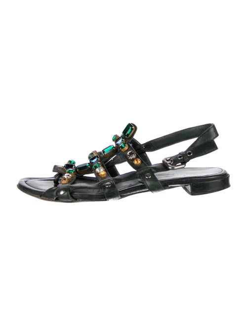 Prada Leather Crystal Embellishments Gladiator Sandals