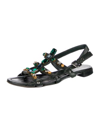 Prada Leather Crystal Embellishments Gladiator Sandals