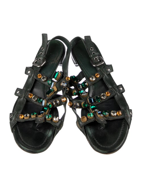 Prada Leather Crystal Embellishments Gladiator Sandals