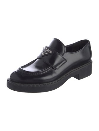 Prada Enameled Metal Triangle Leather Oxfords