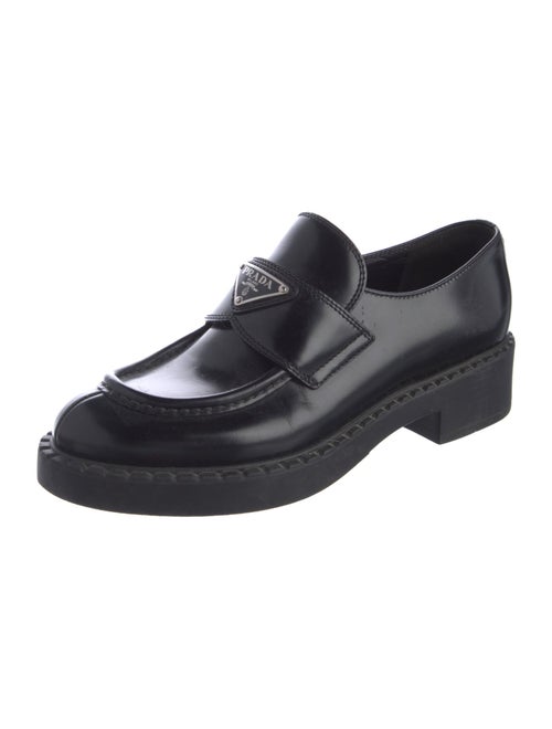 Prada Enameled Metal Triangle Leather Oxfords