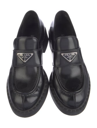 Prada Enameled Metal Triangle Leather Oxfords