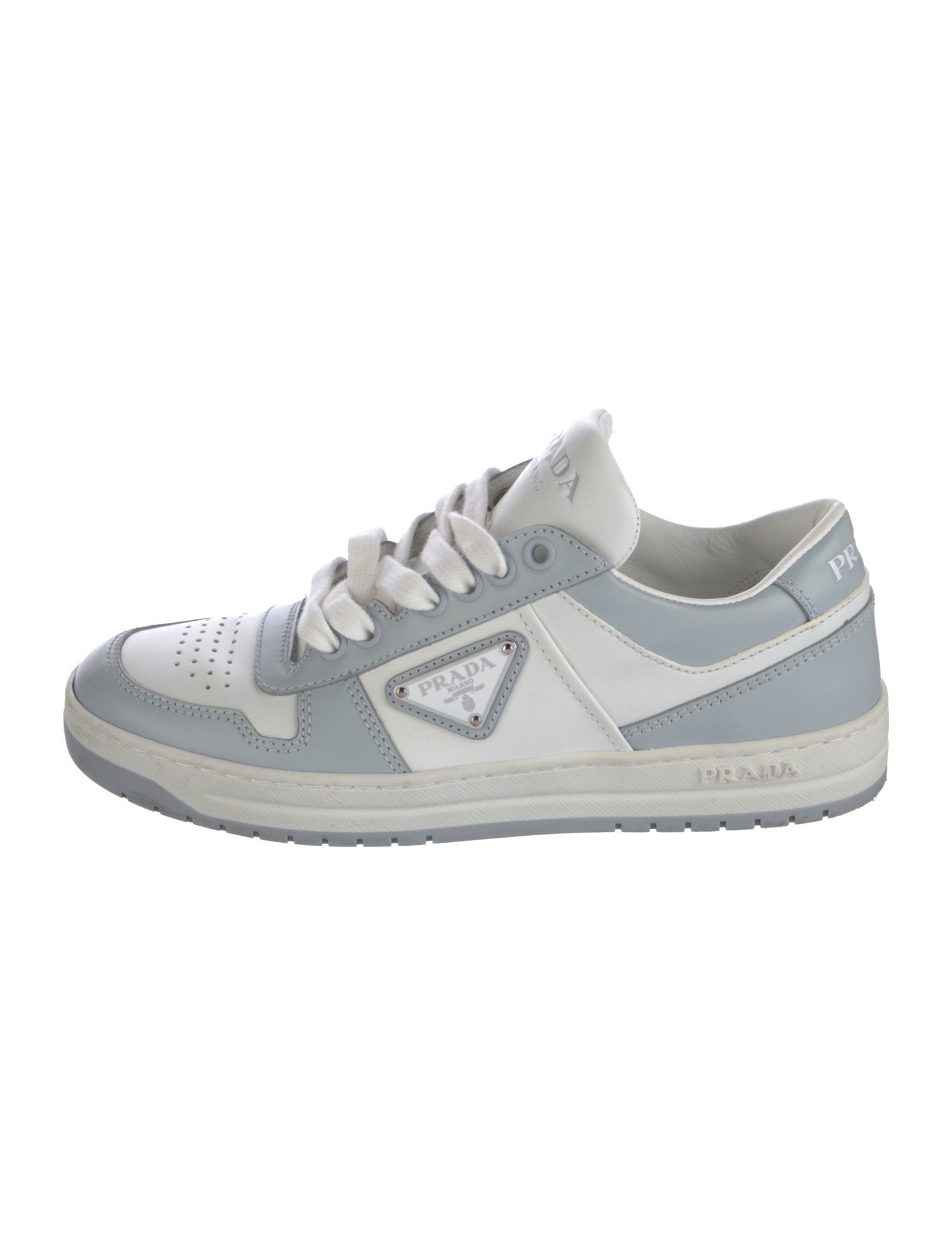 Prada Enameled Metal Triangle Leather Sneakers