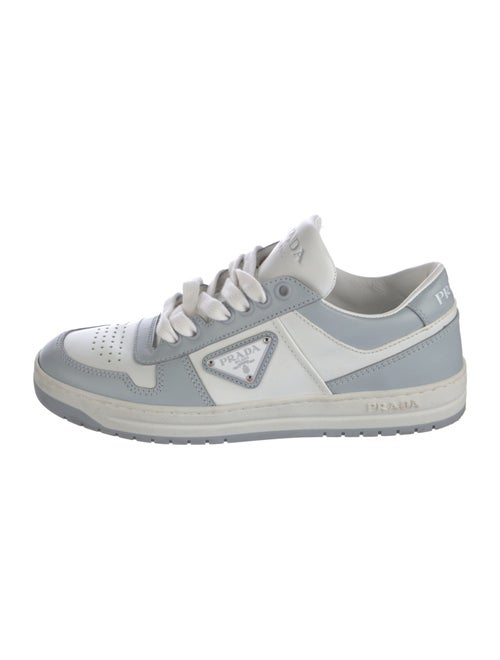 Prada Enameled Metal Triangle Leather Sneakers
