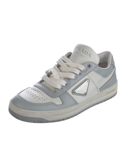 Prada Enameled Metal Triangle Leather Sneakers
