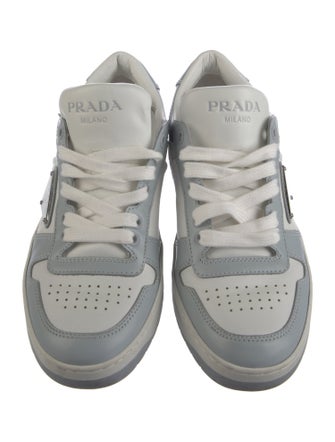 Prada Enameled Metal Triangle Leather Sneakers
