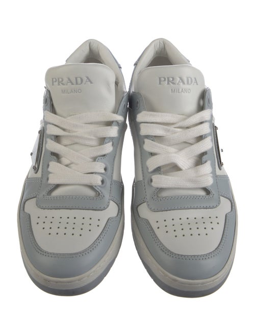 Prada Enameled Metal Triangle Leather Sneakers