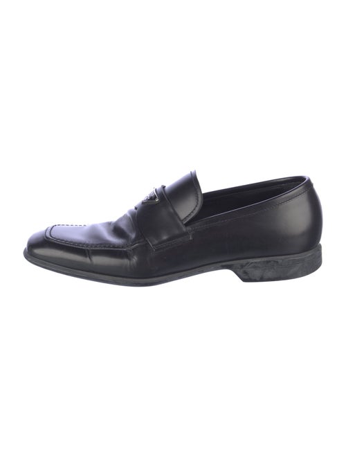 Prada Enameled Metal Triangle Leather Loafers
