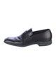 Prada Enameled Metal Triangle Leather Loafers