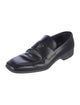 Prada Enameled Metal Triangle Leather Loafers