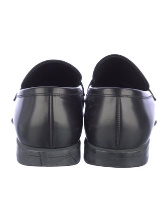 Prada Enameled Metal Triangle Leather Loafers