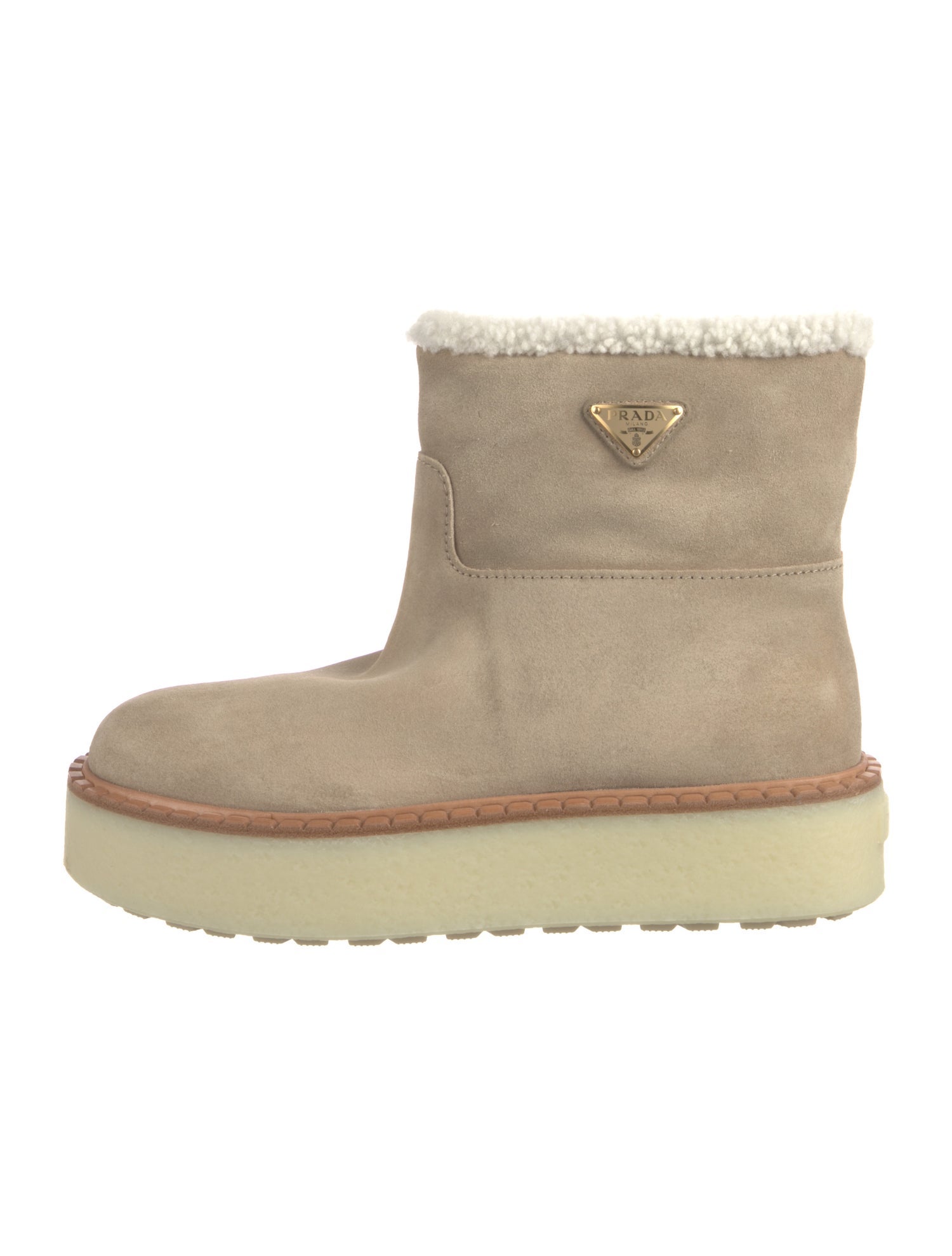 Prada Enameled Metal Triangle Leather Lace-Up Boots