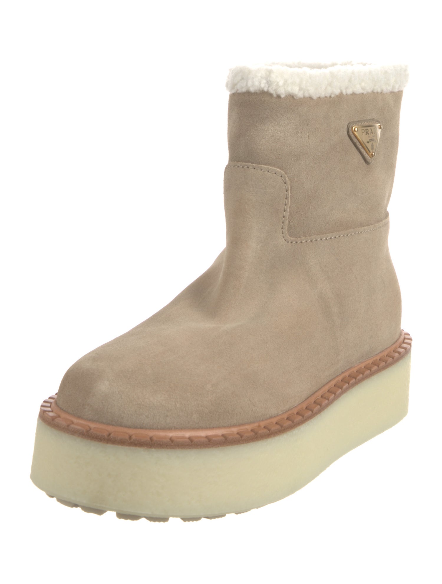 Prada Enameled Metal Triangle Leather Lace-Up Boots