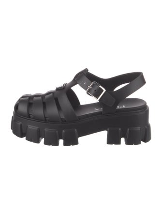 Prada Enameled Metal Triangle Rubber Sandals