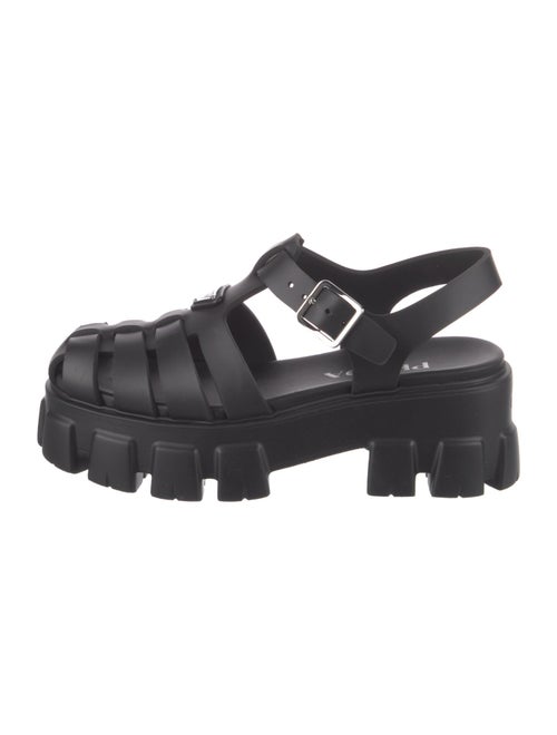 Prada Enameled Metal Triangle Rubber Sandals