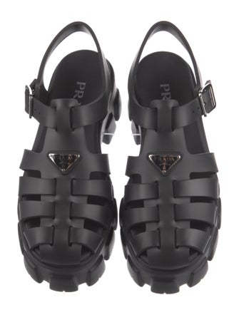 Prada Enameled Metal Triangle Rubber Sandals