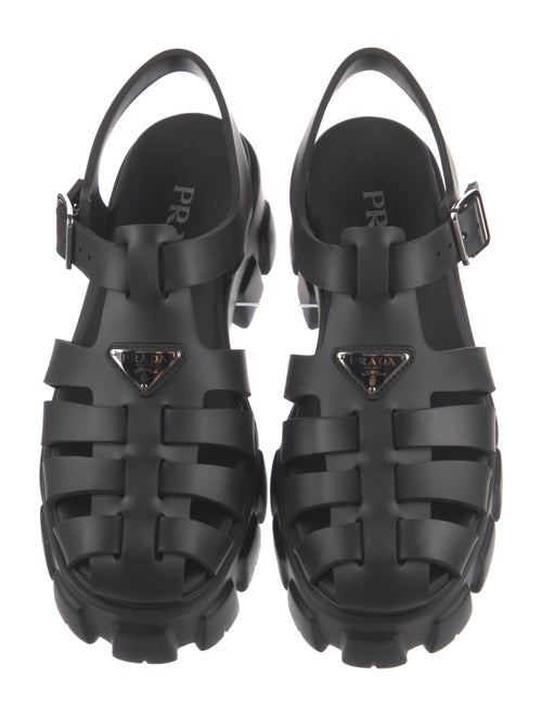 Prada Enameled Metal Triangle Rubber Sandals