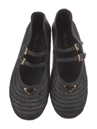 Prada Raffia Mary Jane Flats