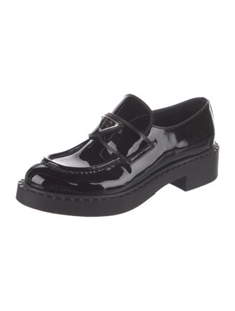 Prada Enameled Metal Triangle Patent Leather Dress Loafers