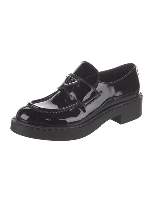 Prada Enameled Metal Triangle Patent Leather Dress Loafers