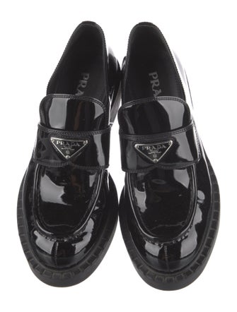 Prada Enameled Metal Triangle Patent Leather Dress Loafers