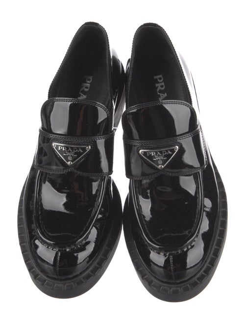 Prada Enameled Metal Triangle Patent Leather Dress Loafers