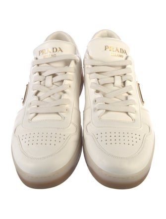 Prada Enameled Metal Triangle Leather Sneakers
