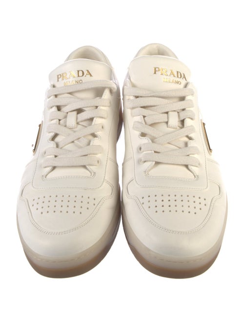 Prada Enameled Metal Triangle Leather Sneakers