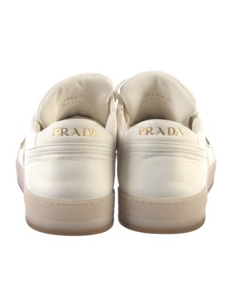 Prada Enameled Metal Triangle Leather Sneakers