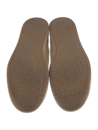 Prada Enameled Metal Triangle Leather Sneakers