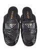 Prada Enameled Metal Triangle Patent Leather Mules