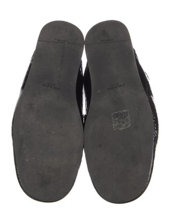 Prada Enameled Metal Triangle Patent Leather Mules