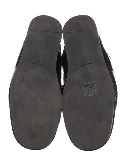 Prada Enameled Metal Triangle Patent Leather Mules