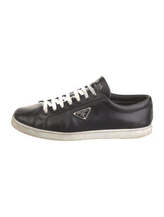 Prada Enameled Metal Triangle Leather Sneakers