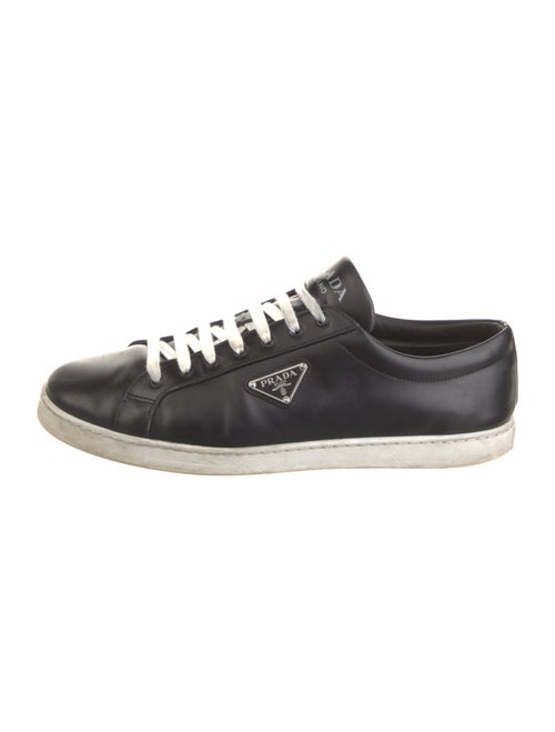 Prada Enameled Metal Triangle Leather Sneakers