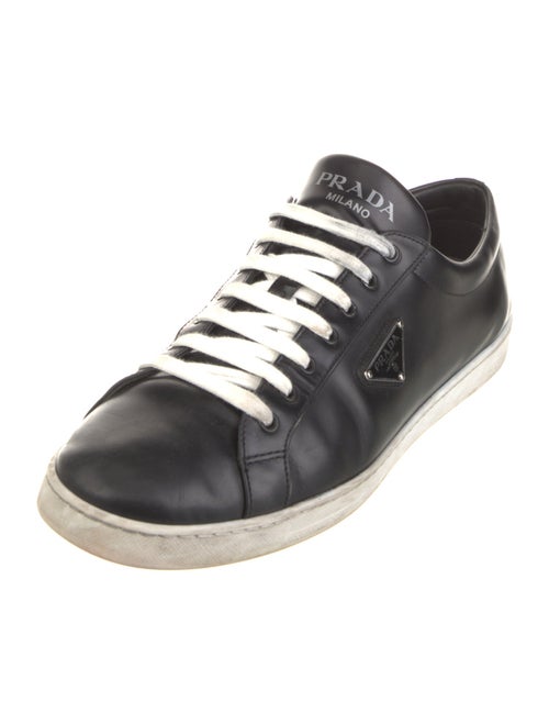 Prada Enameled Metal Triangle Leather Sneakers