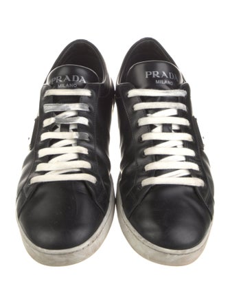 Prada Enameled Metal Triangle Leather Sneakers
