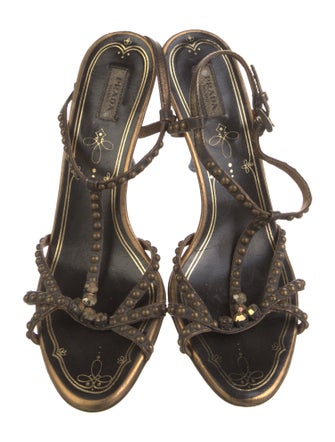 Prada Leather Crystal Embellishments Slingback Sandals