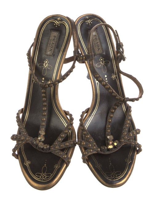 Prada Leather Crystal Embellishments Slingback Sandals