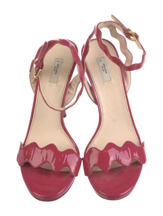 Prada Patent Leather Scalloped Accent Sandals