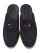 Prada Enameled Metal Triangle Suede Mules