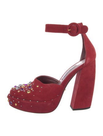 Prada Suede Crystal Embellishments D'Orsay Pumps