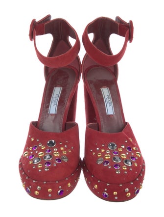 Prada Suede Crystal Embellishments D'Orsay Pumps