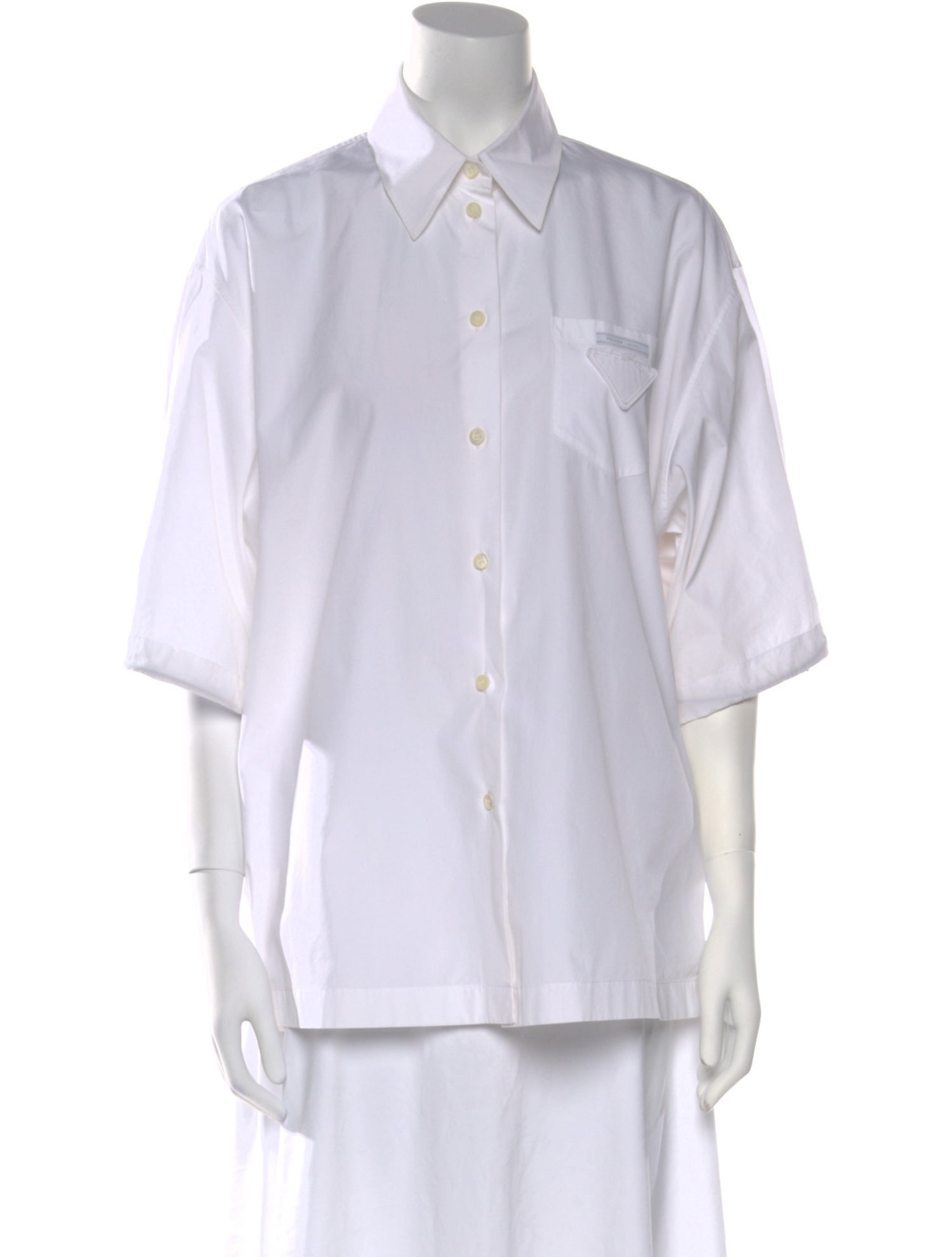Prada 2021 Puff Sleeve Poplin Button-Up Top