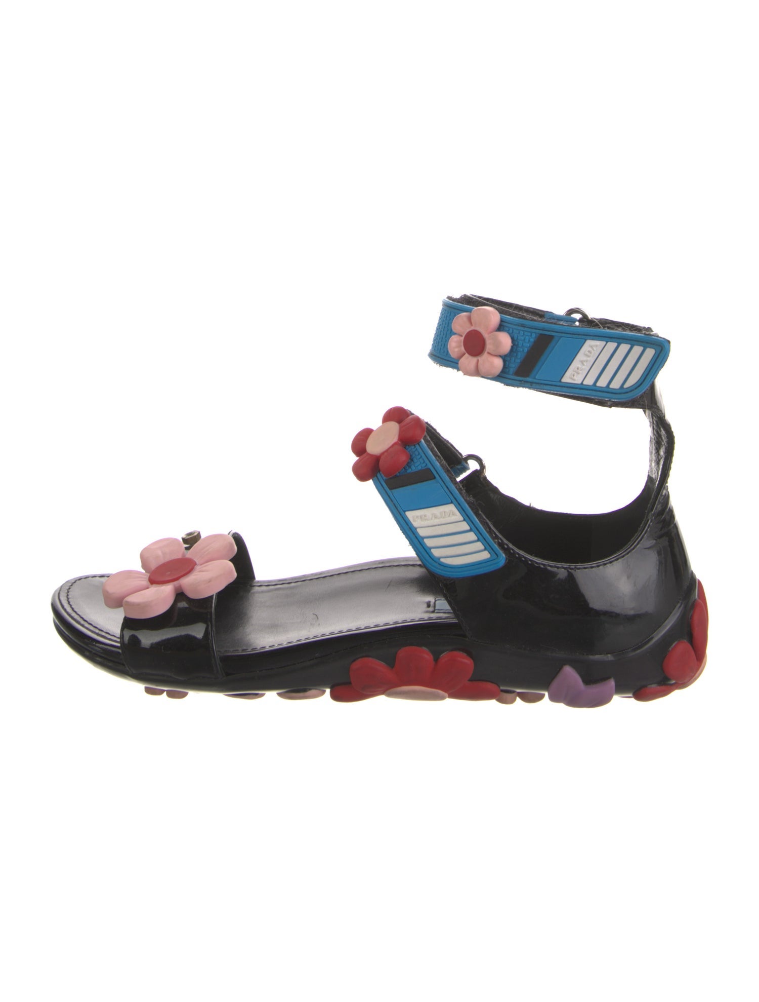 Prada Patent Leather Floral Print Gladiator Sandals