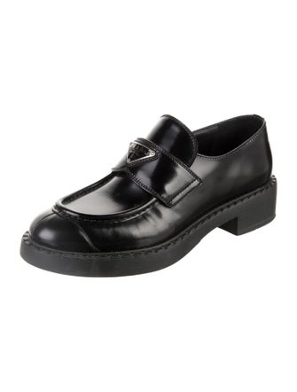 Prada Enameled Metal Triangle Leather Oxfords